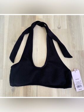 NWT Wild Fable Size 4-6 Small Women’s Black Ribbed Halter Bikini Top Swim